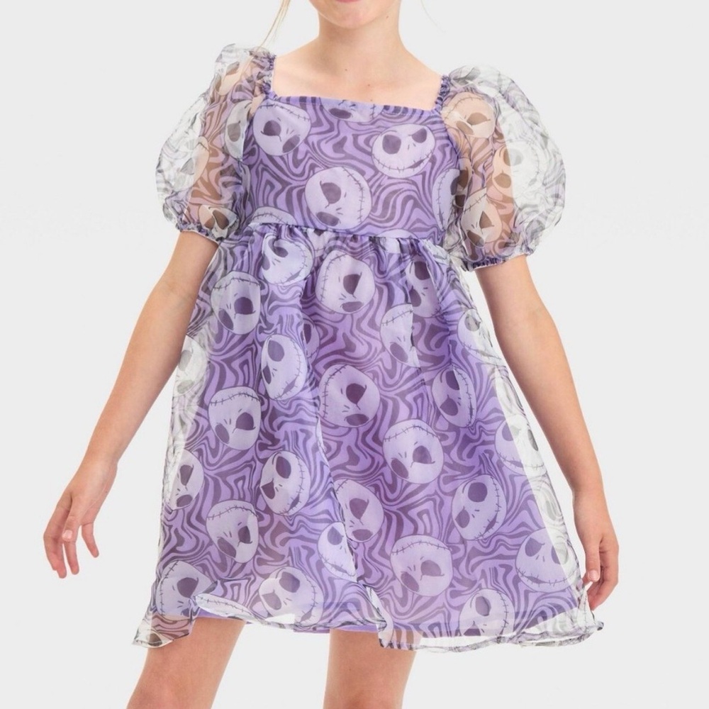Nightmare Before Christmas Jack Skeleton Puff Sleeve Dress Sz L